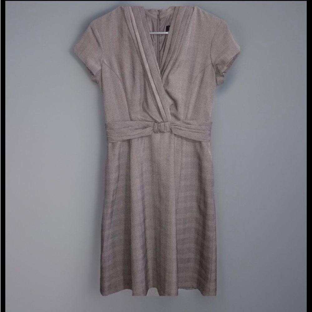 Ellen Tracy Gray Cap Sleeve Sash Waist Pleated Classic Career Sheath Dress Sz 4